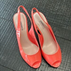 Greenwich Village Coral Peep-Toe Slingback Heels